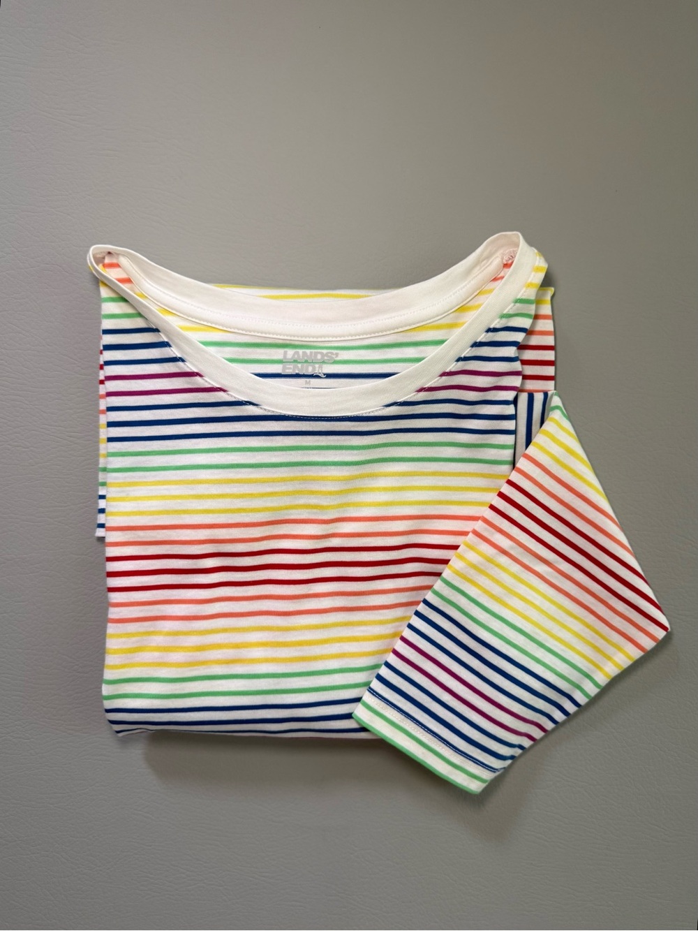 Lands' End Women's Rainbow Striped Tunic T-Shirt 3/4 Sleeves - size Medium
